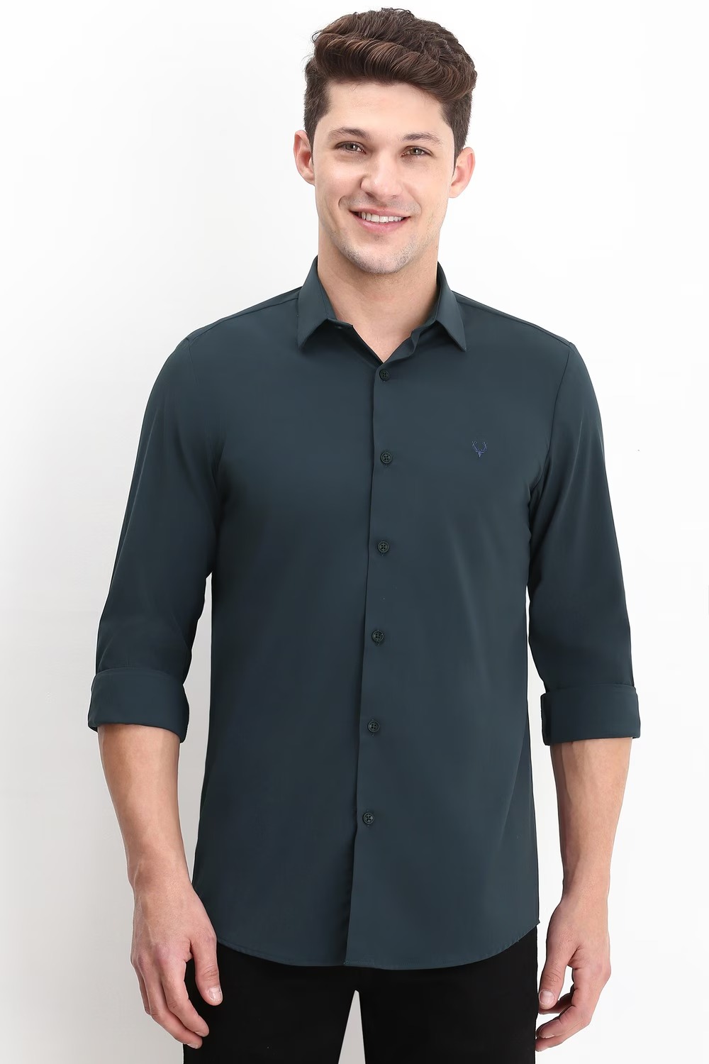 Men Grey Slim Fit Solid Full Sleeves Casual Shirt