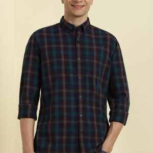 Men Brown Regular Fit Checked Full Sleeves Casual Shirt