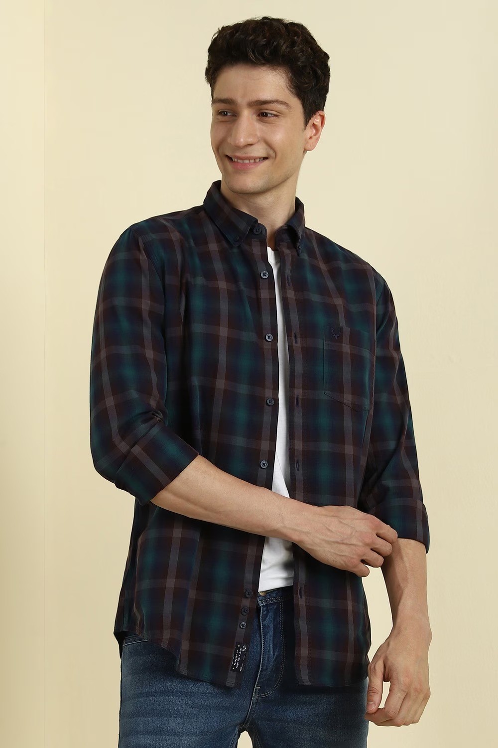 Men Brown Regular Fit Checked Full Sleeves Casual Shirt - Image 4
