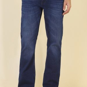 Men Navy Mid Wash Jeans