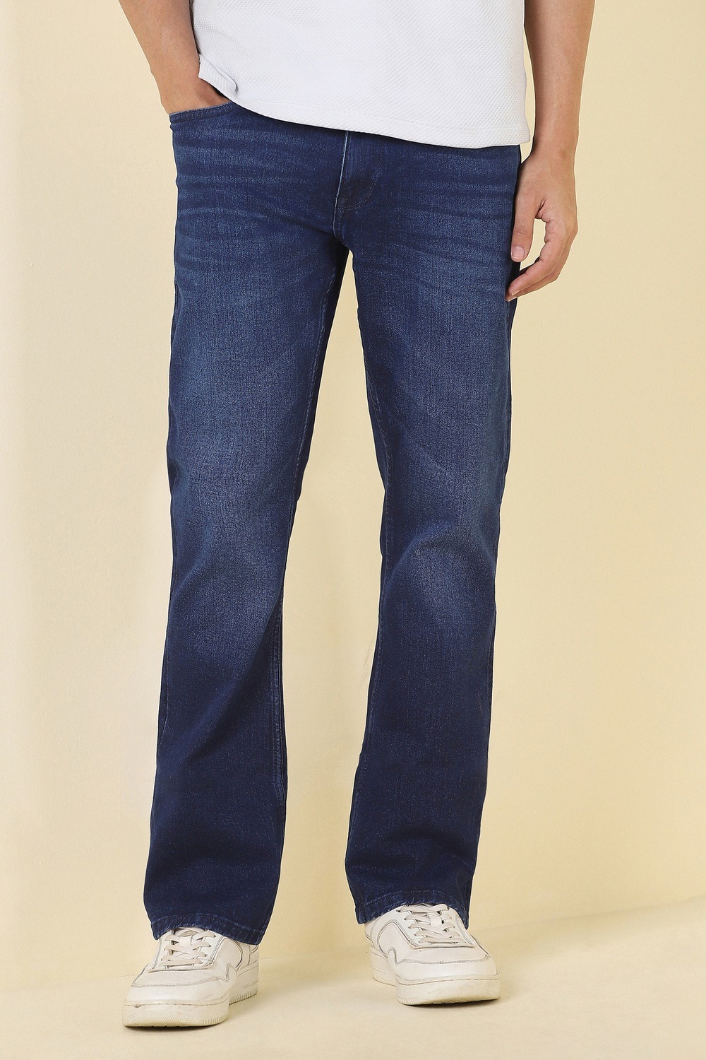 Men Navy Mid Wash Jeans