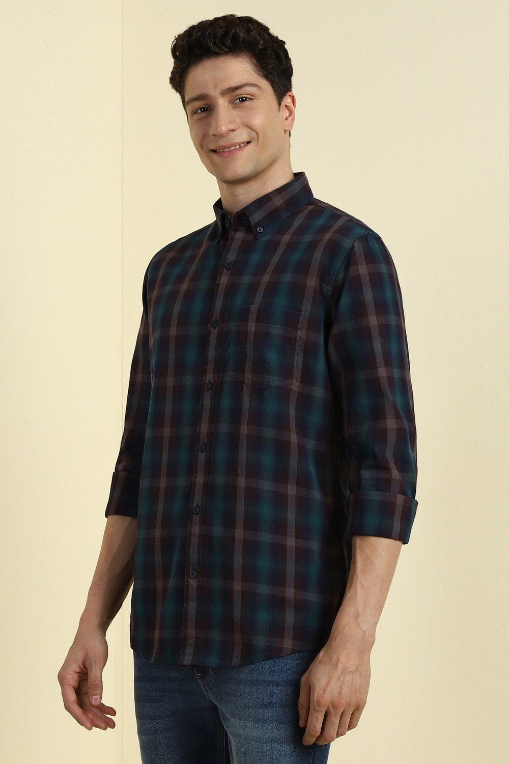 Men Brown Regular Fit Checked Full Sleeves Casual Shirt - Image 5